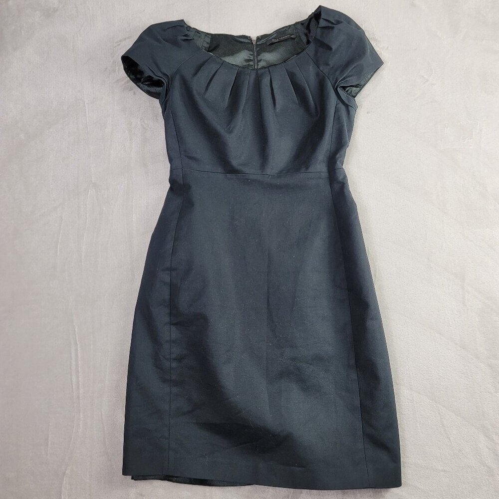 Elie Tahari Black Cuffed Sleeve Women's Pleated Filigree Zip Dress | Size 6